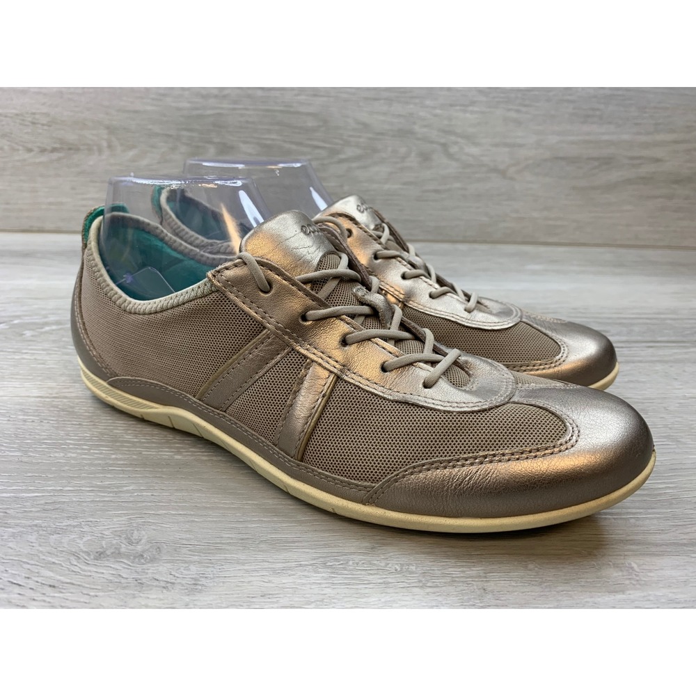 ECCO Women's Metallic Trim Brown Leather Mesh Walking Sneakers 9.5 Shoes